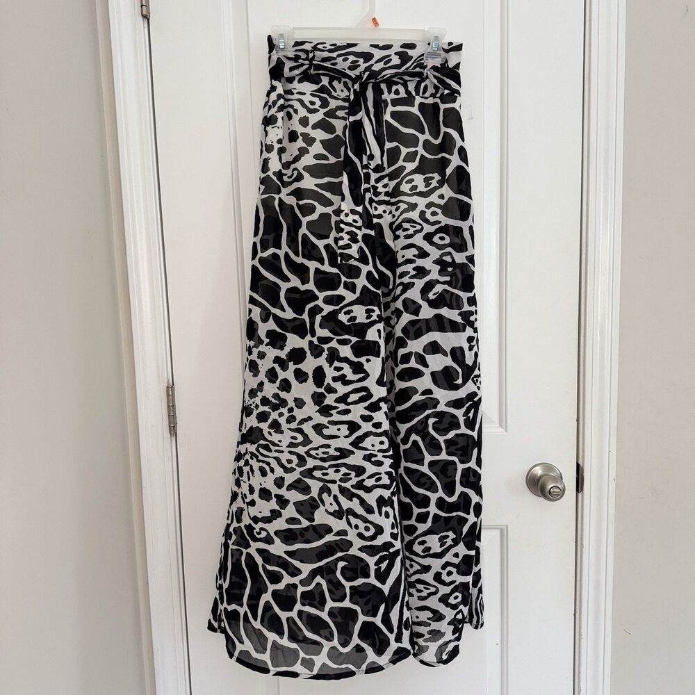 Truth Sheer Animal Print Wide Leg Pants BuiltIn Shorts Size M BeachResort Cruise